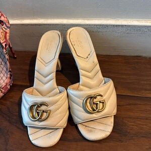 Gucci Cream and Gold Mules with Iconic Design